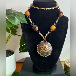 Vintage Wooden Reversible Statement Necklace